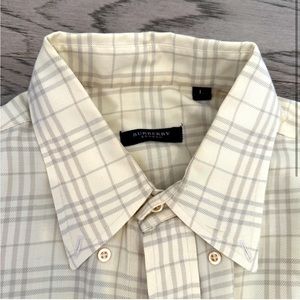 EUC Burberry London Men’s Button Down Shirt Yellow Grey Alexander Plaid Print